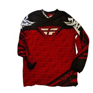 Fly Racing Kinetic Pro Series Motocross Jersey Mens Large Red Black Pattern